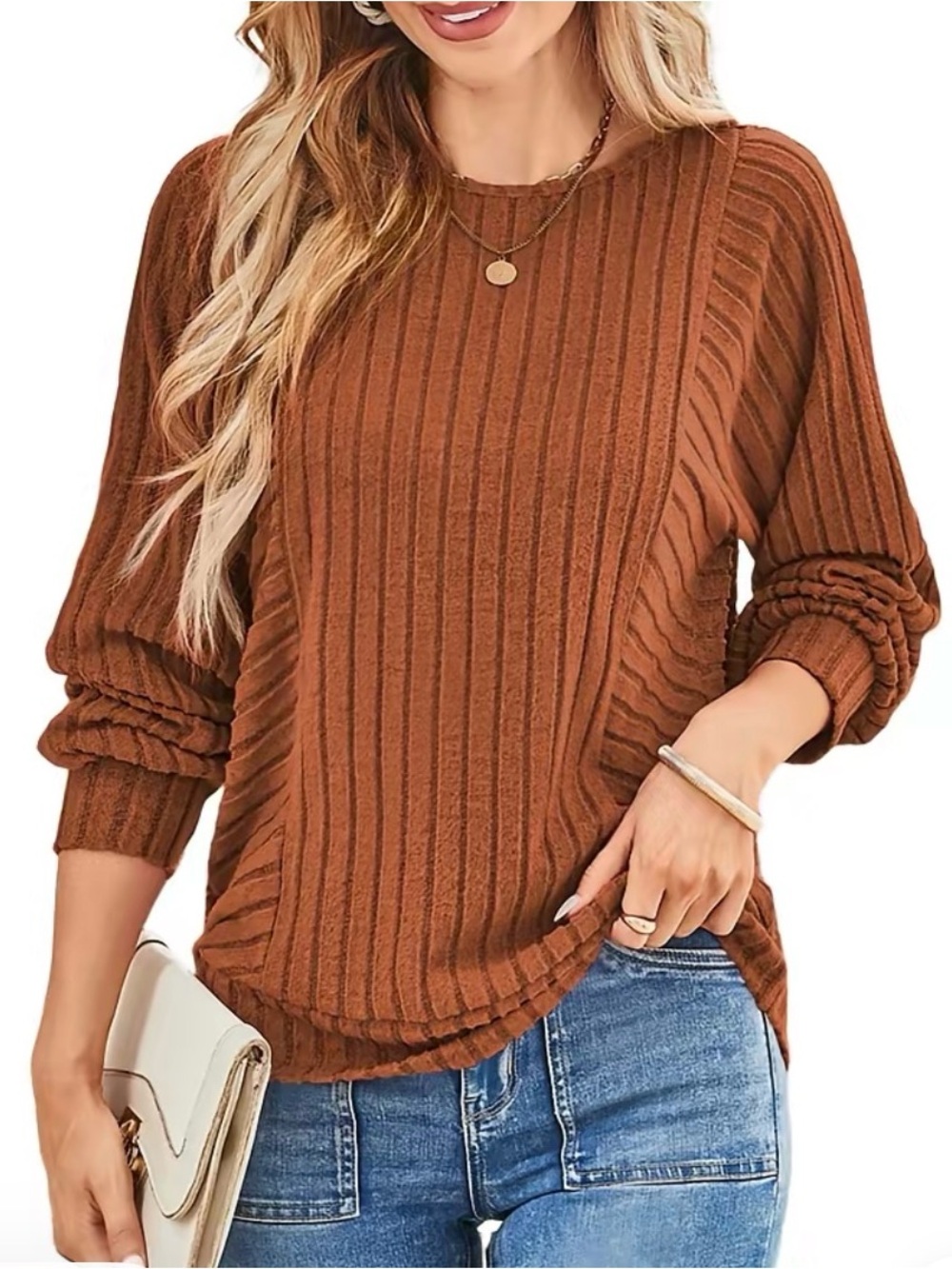 Everyday Ribbed Crewneck Sweater — Brown